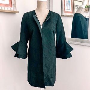 Black Rose Swirl Floral Ruffle Long Classy Winter Coat